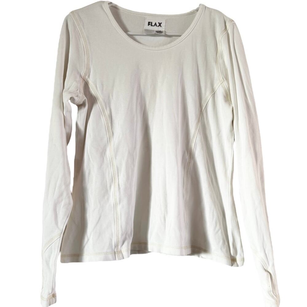 Flax Long Sleeve Shirt Layering Round Neck Pullover Plain Cotton White Small